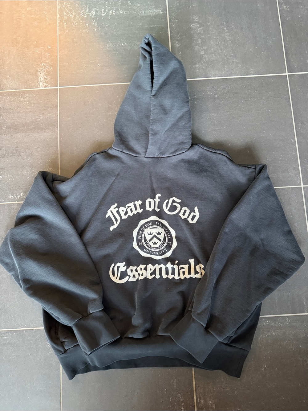 Fear of God Essentials Black Hoodie with White Logo size medium